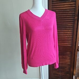 LOFT Barbie Pink V-Neck Sweater Minimalist Barbiecore